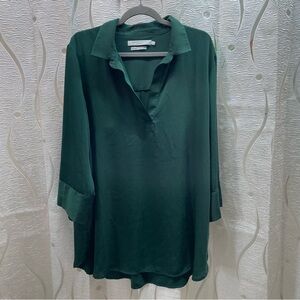 Contemporaine Simons Tunic Blouse Women XXL Green Recycled V-Neck TTG